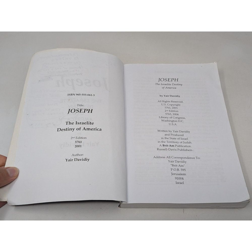 Joseph The Israelite Destiny Of America 2nd Edition 2001 Book Yair Davidi - Picture 6 of 15